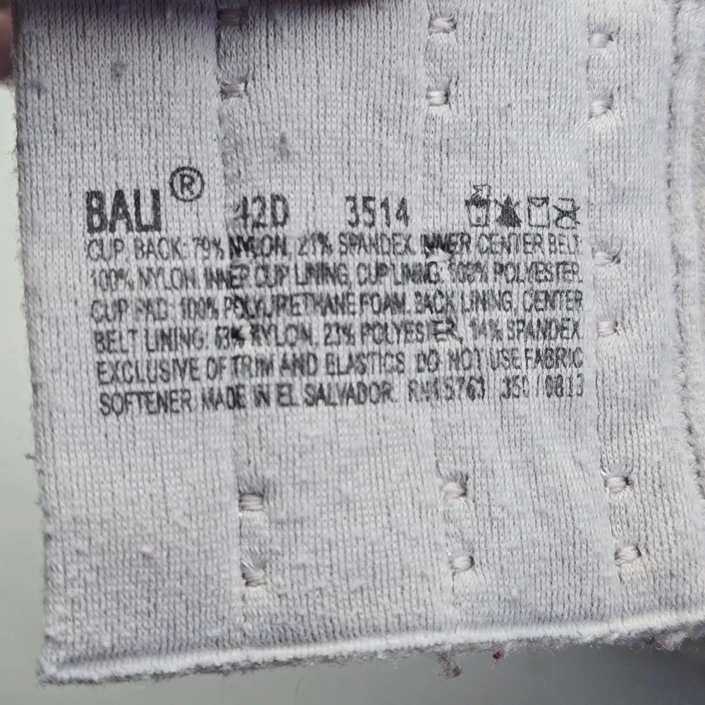 Bali Women Bra 42D Gray T Shirt Underwired Lace Strap Adjustable‎ Lightly Lined